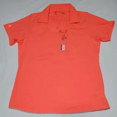 NUEVO Polo de golf Antigua para mujer inteligente seco desierto neón melocotón naranja talla L grande Foto 1 de 4