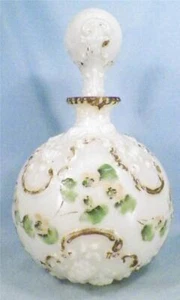 Victorian Milk Glass Cologne Perfume Bottle Flowers Hand Paint Antique #2 Vanity - Picture 1 of 7