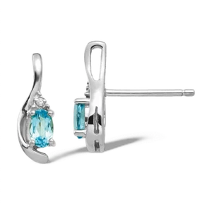 14K Solid White Gold Swiss Blue Topaz Diamond Dangle Earrings - Picture 1 of 11