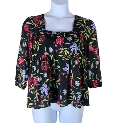 Blusa Dolan Talla Mediana Manga 3/4 Escote Cuadrado Estampado Floral Camisa Para Mujer Foto 1 de 4