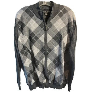 Kenneth Roberts Platinum Men’s L Gray Argyle Full Zip Cotton Cashmere Sweater - Picture 1 of 10