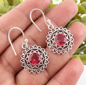 Dazzzling Pink Tourmaline Gemstone Handmade 925 Sterling Silver Jewelry Earrings - Picture 1 of 2