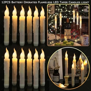 12PCS Battery Operated Flameless LED Taper Candles light Christmas Window Candle - Picture 1 of 21