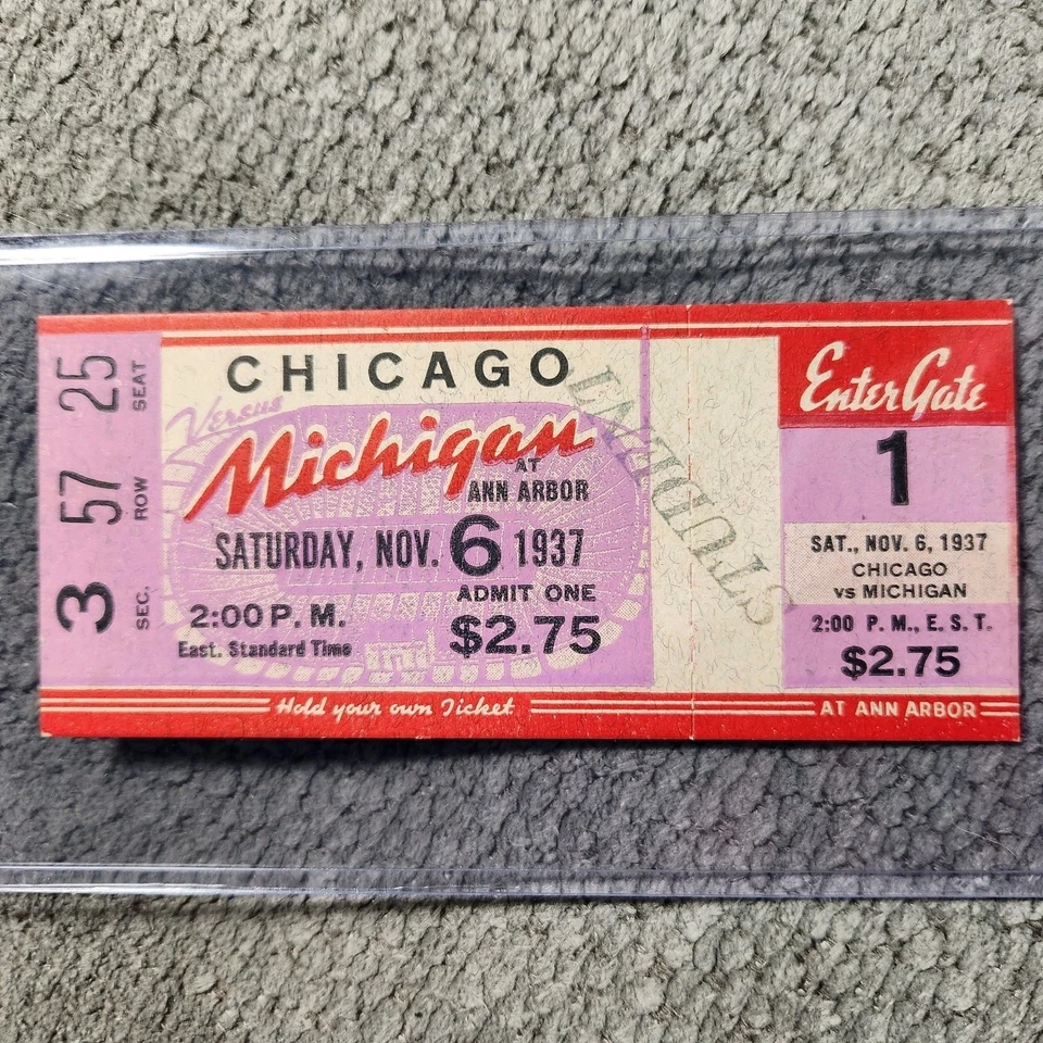 Boleto de fútbol americano 1937 Michigan vs. Chicago | ESCASO Big Ten Game Ann Arbor Foto 1 de 4
