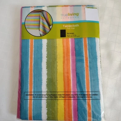 Tablecloth PVC 52x70in Multicolor Stripe Decor Picnic Party Outdoor - Image 1 of 4