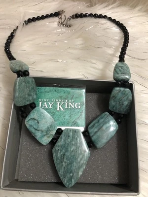 Jay King Black Chalcedony, Amazonite and Lapis Lazuli Reversible Necklace NEW - Image 1 of 4