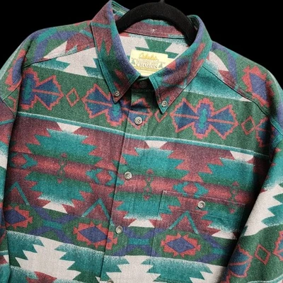 Cabela's Deerskin Soft Chamois Flannel Shirt Mens XL Tall Aztec Print Oversized - Image 1 of 4