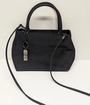 Vtg. Esprit Black Nylon Zip Double Handle Crossbody Grid Pattern Logo Handbag - Image 1 of 4