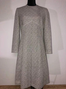 VTG Kay Windsor Long Sleeve Dress Black White Geometric USA Rear Zip No Size Tag - Picture 1 of 14