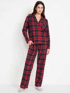 Nuevo con etiquetas Antiguo Azul Marino Estampado Franela Pijama Conjunto para Dormir Pantalones Camisa Rojo Azul Marino Cuadros Mujeres S - Imagen 1 de 8