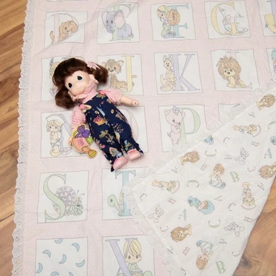 Precious Moments Doll & Double Sided Alphabet Blanket w/ animals, lace boarder - Image 1 of 4