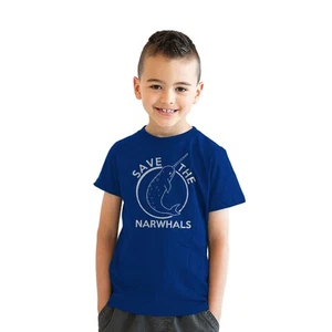 Youth Save The Narwhals T Shirt Funny Narwhal Unicorn Shirt for Kids - Picture 1 of 7