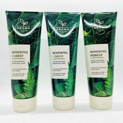 3/PCS BATH & BODY WORKS AROMA RENEWING FOREST ULTIMATE HYDRATION BODY CREAM 8 OZ