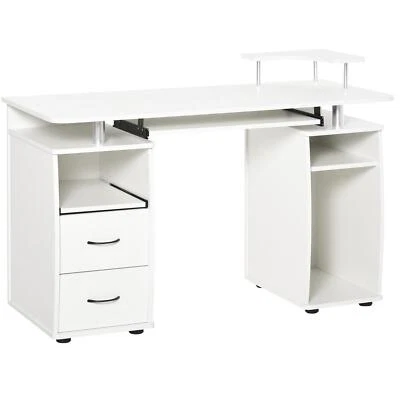 Home Office Desk Computer Table PC Drawers Cabinet Keyboard Tray CPU Shelf White - Image 1 of 4