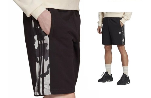 Pantaloncini Adidas Uomo Mimetici TRF DP8552 Nero Cotone Jersey Pantaloncini Adidas Trefoil