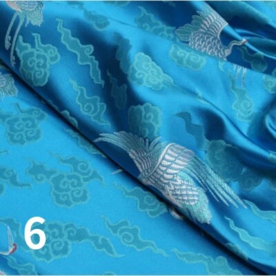 Faux Silk Satin Fabric Craft Brocade Damask Embroidery Retro Crane 75*100cm Trim - Image 1 of 4