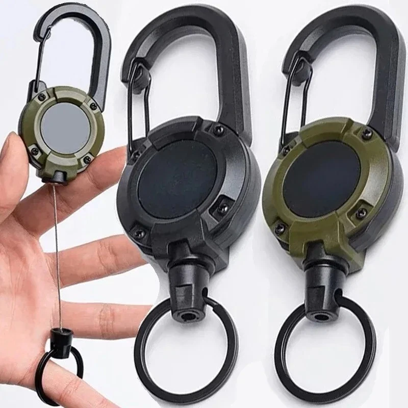 3 Heavy Duty Retractable Carabiner Car Key Chain Reel Holder Steel Cord Keychain - Image 1 of 4