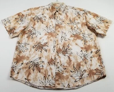 Camisa Crossings Abotonada Hombre Grande L Marrón Negro Hojas Bolsillo Mangas Cortas Foto 1 de 4