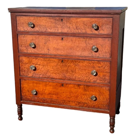 1820 BIRDSEYE MAPLE & CHERRY SHERATON FEDERAL CHEST OF DRAWERS DRESSER Cover