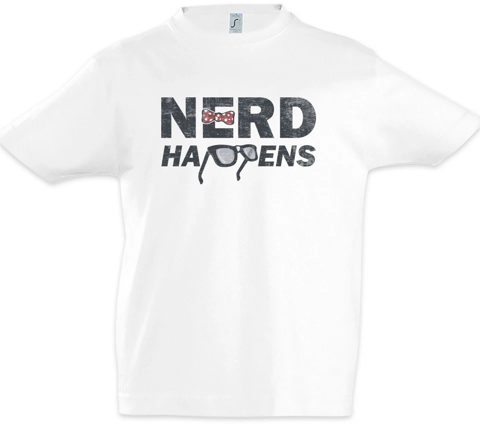 Nerd Happens Kids Boys T-Shirt Geek Nerd Owl Glasses Gamer Computer Science Fun - Image 1 of 1