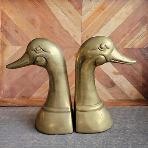 Par de sujetalibros con cabeza de pato de latón vintage de mediados de siglo de los años 50 de 6,5x4x3" hallazgo raro  - Imagen 1 de 6