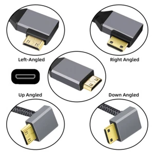 Cablecy Micro HDMI Male to HDMI Male 4K 60hz Stretch Coiled Cable Right Angled - Picture 1 of 14