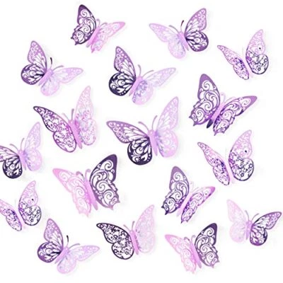 72 Piezas Decoraciones Mariposa, 3 Tamaños 3 Estilos, 3D Mariposa Pared Lavanda Foto 1 de 4
