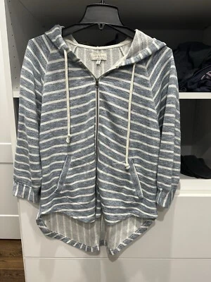 Sudadera con Capucha Lucky Brand Para Mujer Pequeña Nueva Con Etiquetas Funciona Grande Azul Blanco Rayas Foto 1 de 3