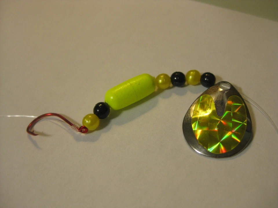2 Hook Floating Float Spinner Blades Rigs Crawler Harness Chartreuse Holographic - Image 1 of 1