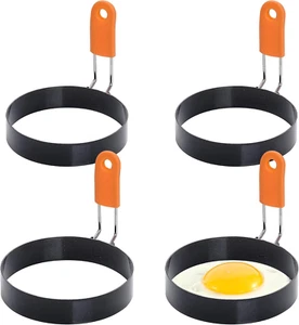 4 Pack Nonstick Egg Rings Stainless Steel Fried Egg Ring Griddle with Silicone H - Picture 1 of 12