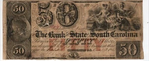South Carolina - Bank of the State of SC - 1861 $50 - Civil War! - Scarce - Picture 1 of 2