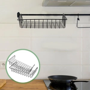 Juego de 2 cestas colgantes de pared de rejilla de almacenamiento de hierro negro para decoración del hogar - Imagen 1 de 12