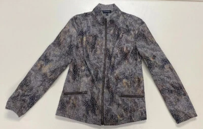 Notations Womens Brown Animal Print Zip Up Jacket Sz S - Image 1 of 4