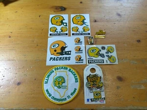 NEW NOS UNUSED VTG LOT 8 GREEN BAY PACKERS DECALS HAT LAPEL PINS PATCH NFL - Picture 1 of 8