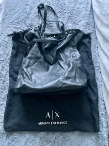 Armani Exchange Black Soft Leather Large Duffle Shoulder Bag With Dust Bag VGC - Picture 1 of 23