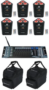 6) Rockville RF WEDGE BLACK RGBWA+UV Battery Wireless DMX Lights+Bags+Controller - Picture 1 of 12
