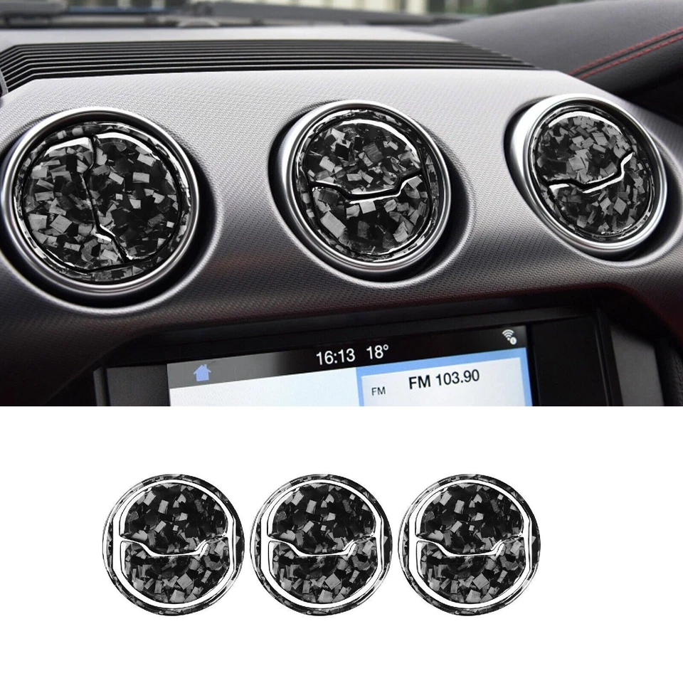 Cubierta adhesiva de escape de ventilación de aire acondicionado de fibra de carbono forjada para Ford Mustang Foto 1 de 4