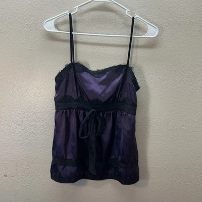 VTG Y2K GUESS Babydoll Top Purple Fairy Whimsigoth Dark Romantic Satin Lace S - Image 1 of 4
