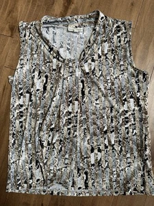 EUC Dana Buchman Draped Knot Front, V-Neck Pattern Sleeveless Blouse Size XL - Picture 1 of 2
