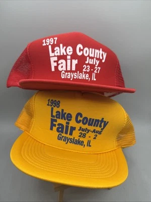 Vintage 90s Lake County Fair Grayslake IL Foam Mesh Trucker Hats Dad Rope - Image 1 of 4