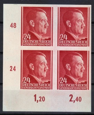 Poland Post Osten 1941 Mi 78 U Sc N83 Adolf Hitler imperforated Block of 4 ** - Image 1 of 2