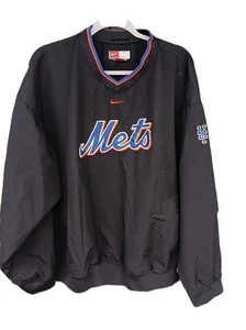 Vintage New York Mets Windbreaker XL Black Nike Center Pullover MLB Baseball - Picture 1 of 5