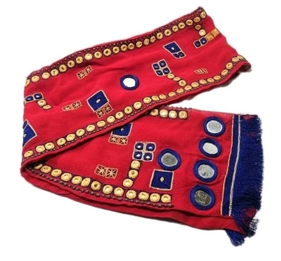 Bufanda india boho hippie bordada con cuentas de gasa lentejuelas rojas Chico's de colección  Foto 1 de 4