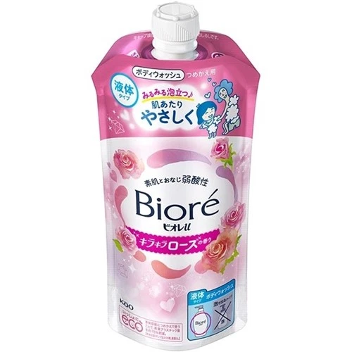 Recarga de jabón corporal con aroma a rosa brillante Biore Biore u 320 ml Foto 1 de 2