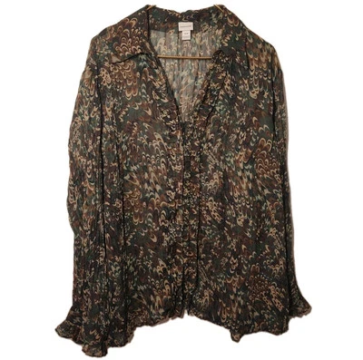 Blusa Camisa Top VENEZIA Mujer 18/20 Verde Transparente Marrón Oliva Volantes Abotonados  Foto 1 de 4