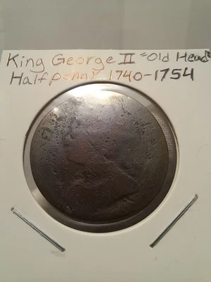 Meio centavo 1740-1754 King George II | Usado | Corroído | Sem data - Imagem 1 de 4