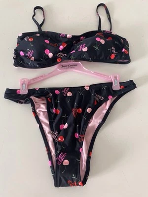 Conjunto de bikini Juicy Couture Bandeau Cherry Cherry para mujer talla XL parte inferior acanalada NUEVO Foto 1 de 4