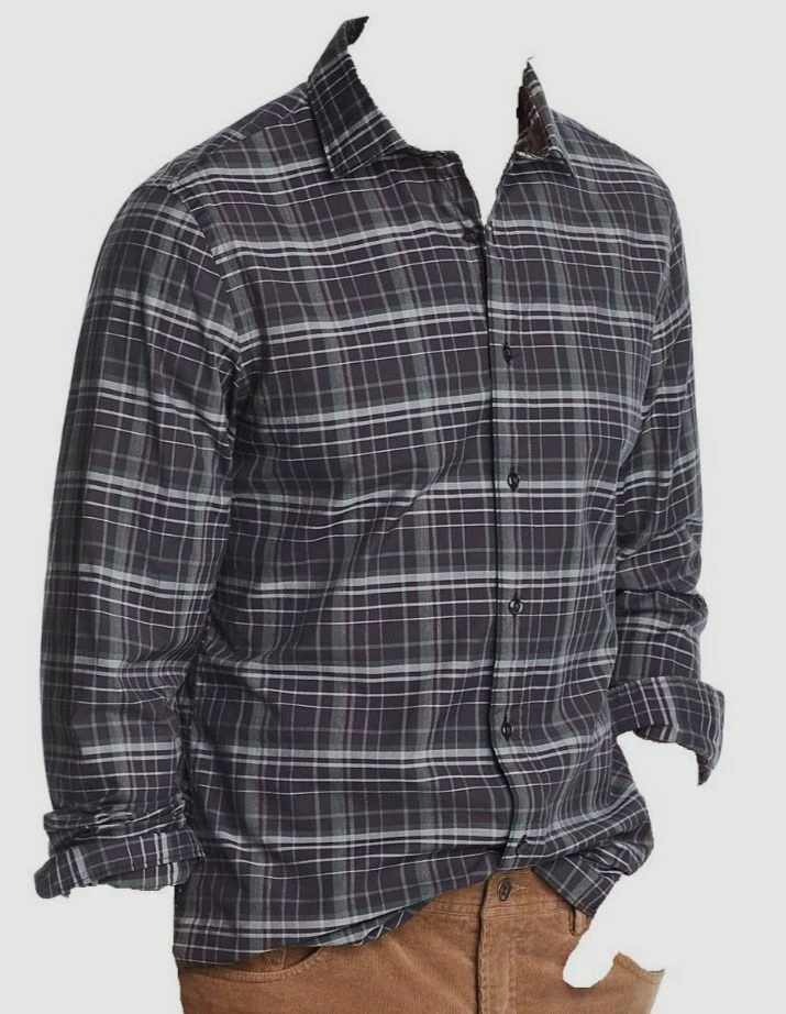$299 Bloomingdale's Mens Slim Fit Green Plaid Long Sleeve Broadcloth Top Shirt S - Image 1 of 1