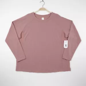 Xersion Womens Plus Crew Neck Long Sleeve Split Hem Lightweight Top Pink Size 0X - Picture 1 of 7