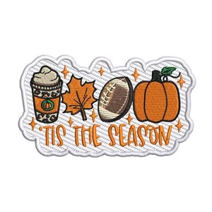 Tis' The Season Patch Embroidered Iron-on Applique Backpack Football Latte Fall - Picture 1 of 11